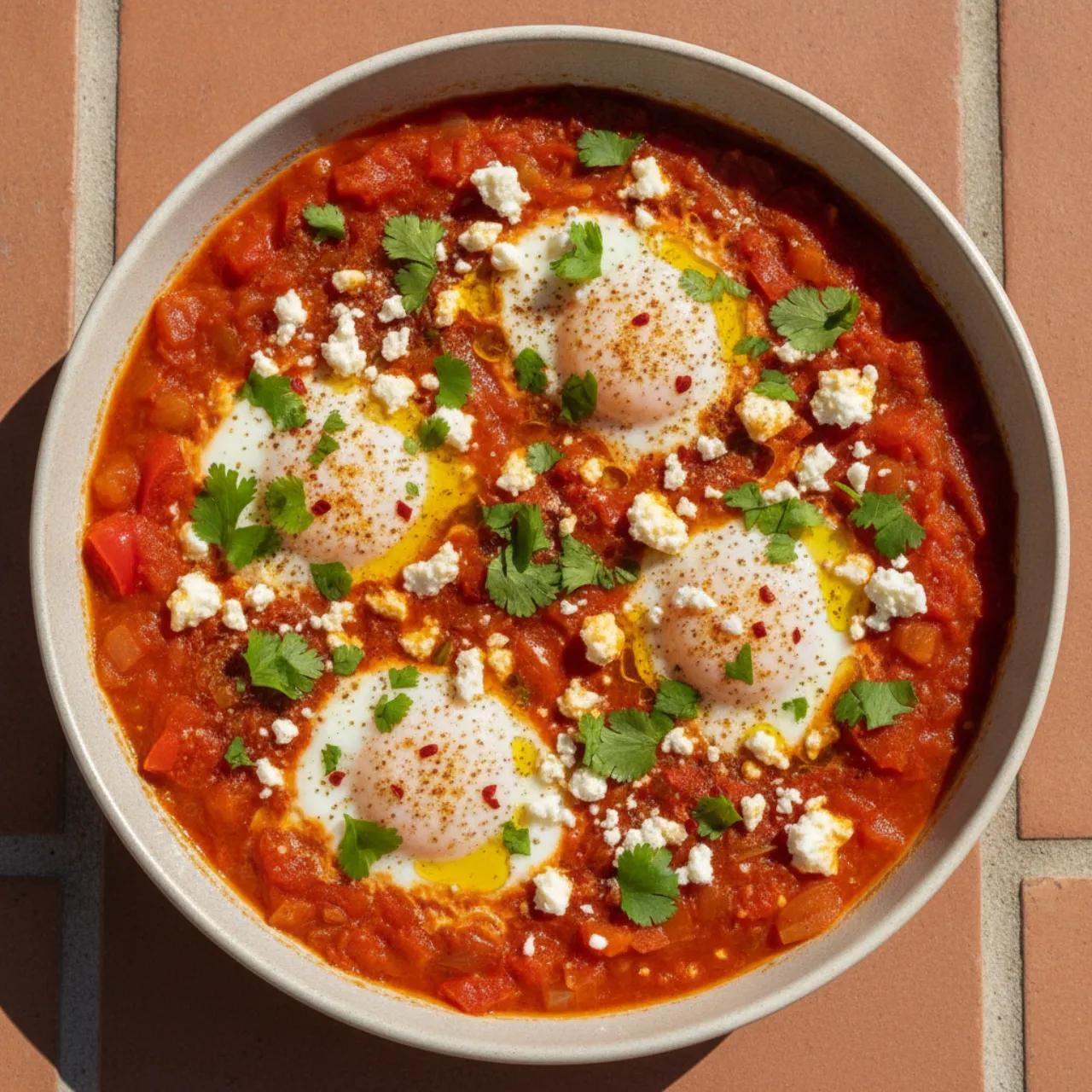 Feta Shakshuka — a high-fiber high-protein breakfast mediterranean recipe with about 7g of fiber