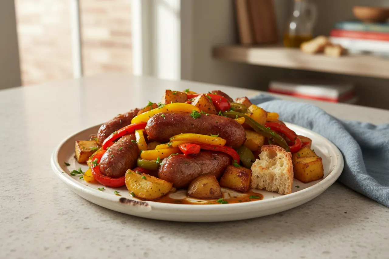 Sheet-Pan Sausage & Vegetables — a one-pot american recipe with about 5g of fiber