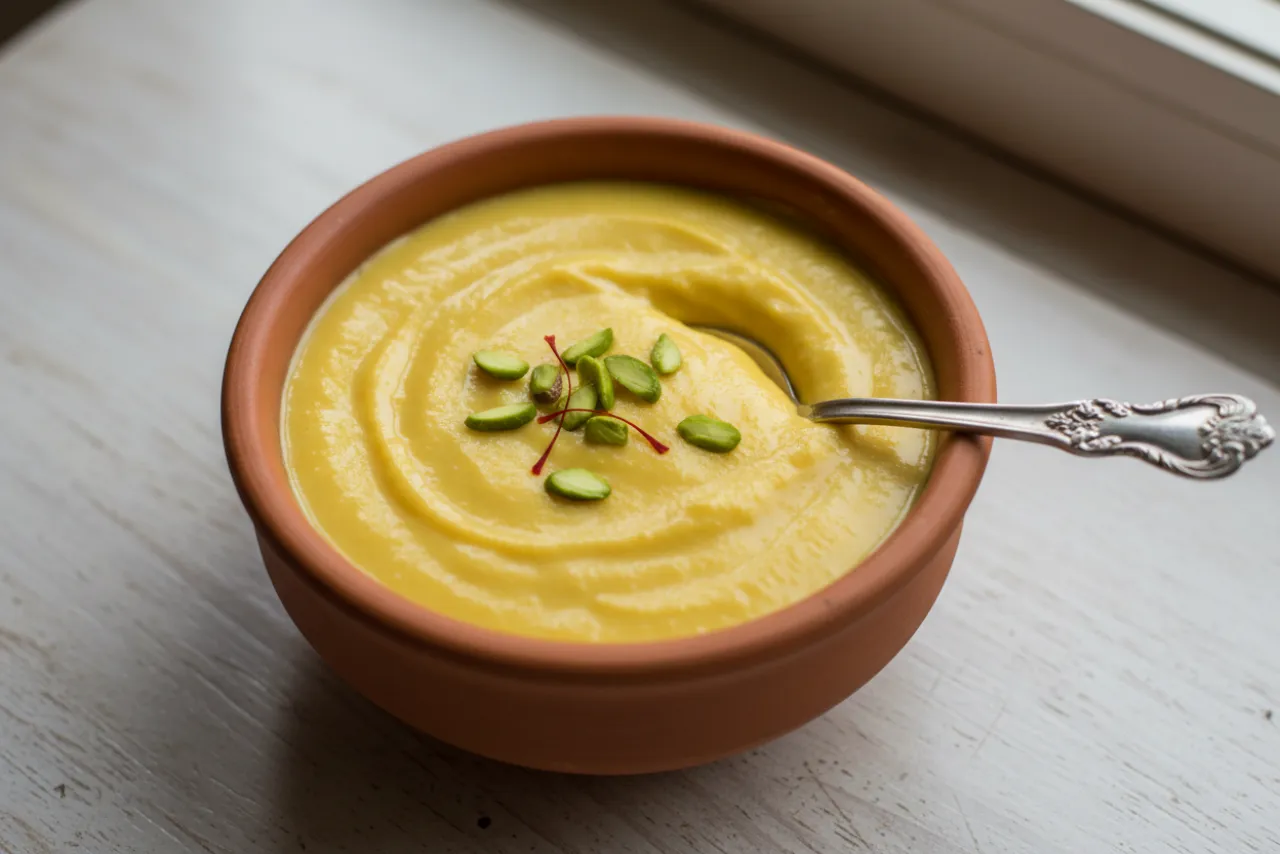Shrikhand — Indian recipe, finished and plated