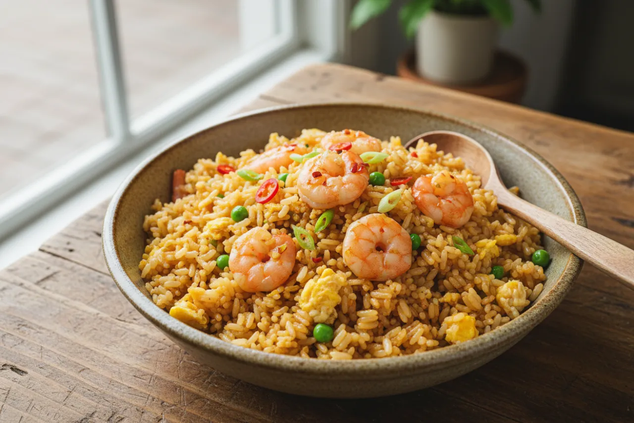 Shrimp Fried Rice — a cheap healthy chinese recipe with about 2g of fiber
