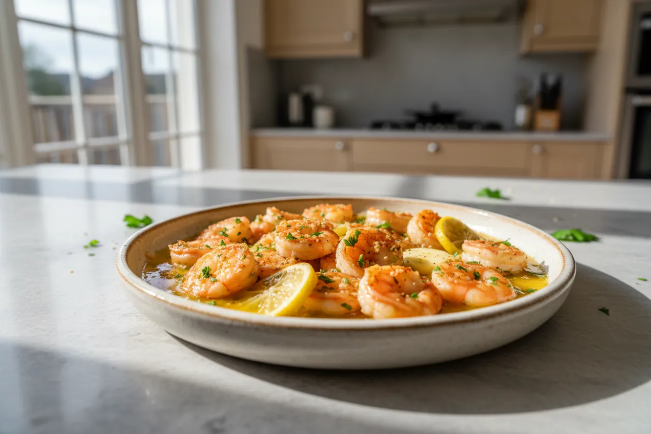 Garlic Shrimp Skillet — a high-protein seafood mediterranean recipe with about 1g of fiber