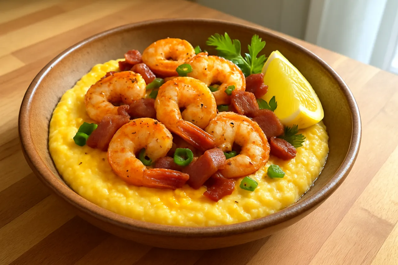 Shrimp and Grits — a high-protein seafood american recipe with about 5g of fiber