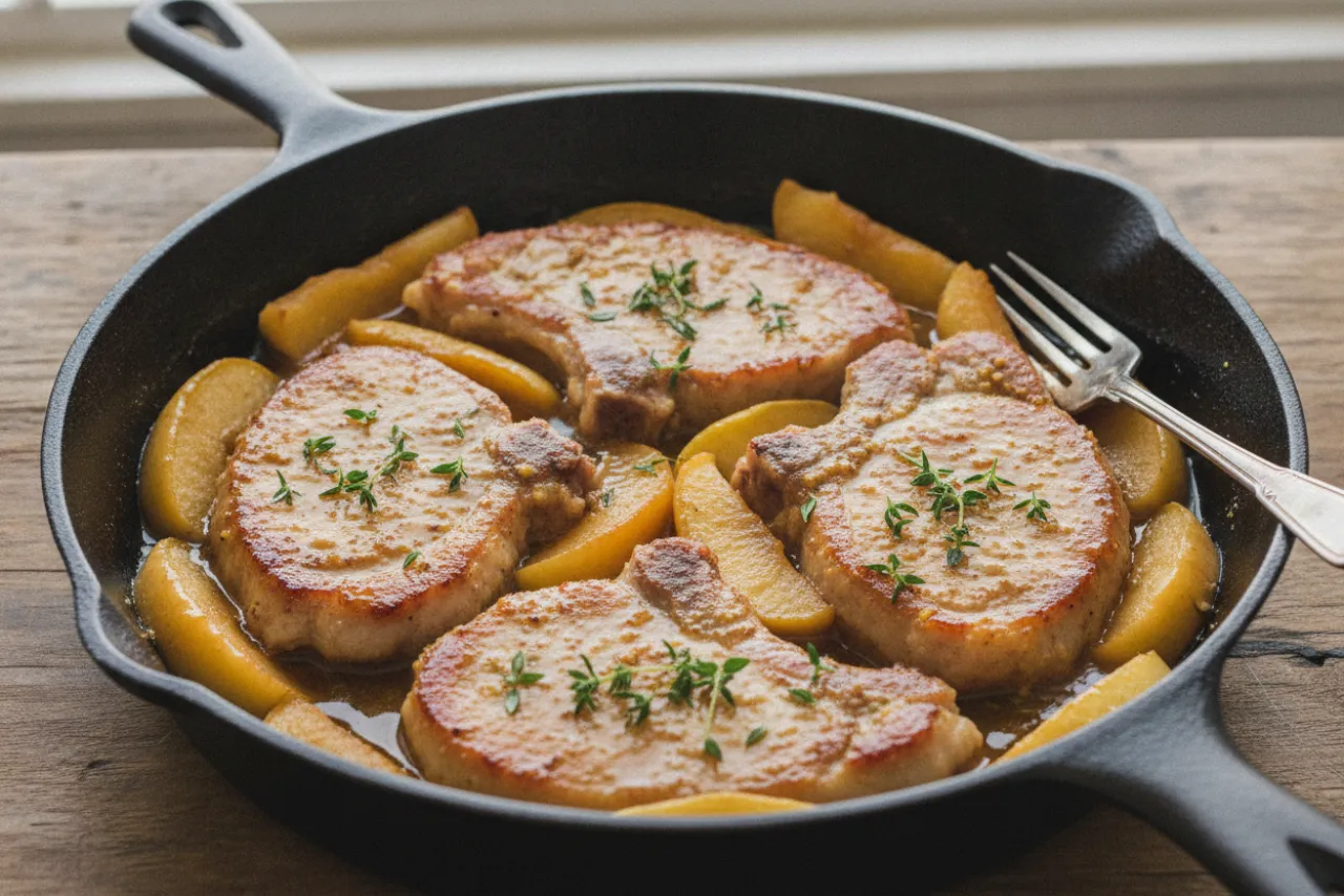 Skillet Pork Chops with Apples — a high-protein lunch american recipe with about 4g of fiber