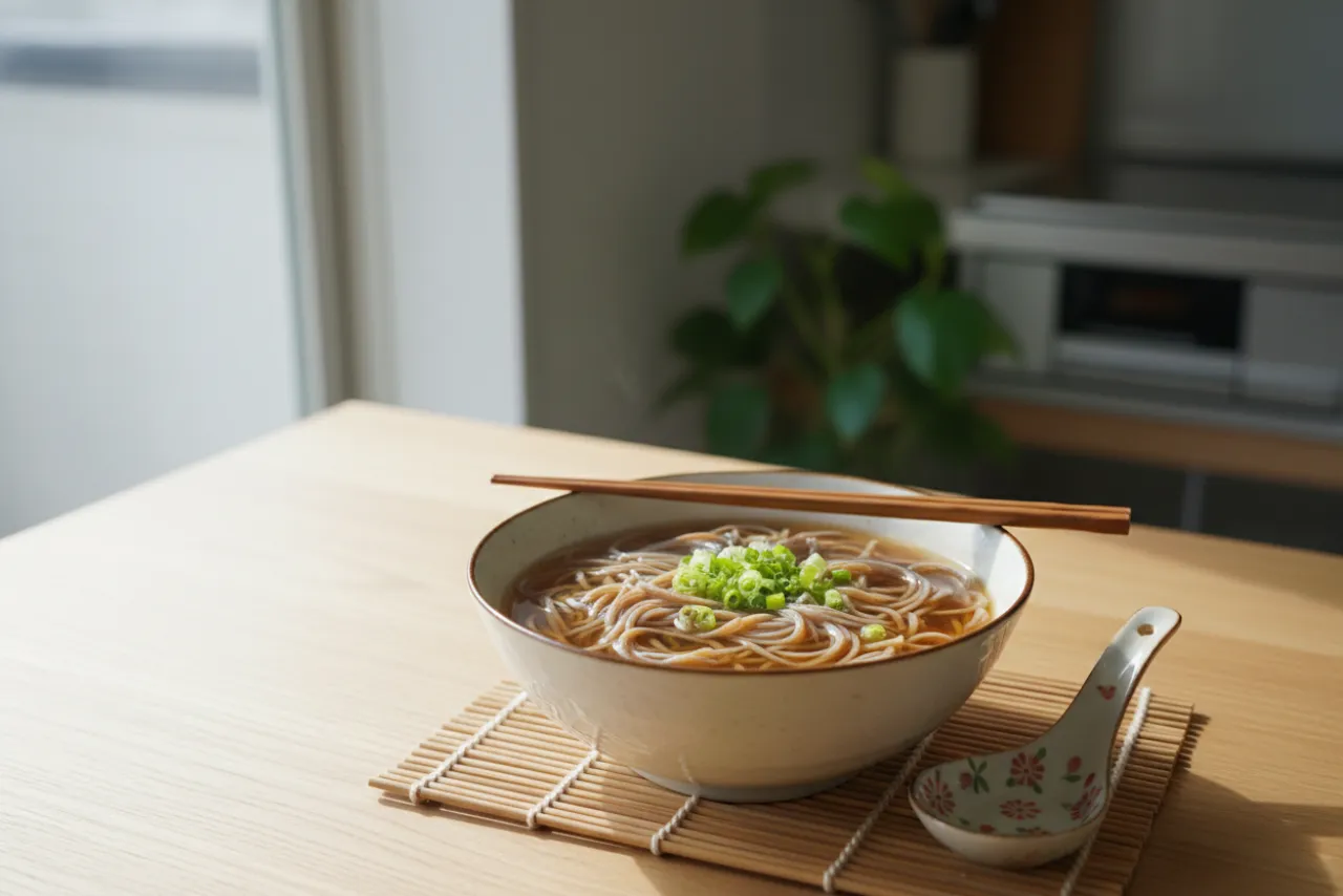 Kake Soba — Japanese recipe, finished and plated