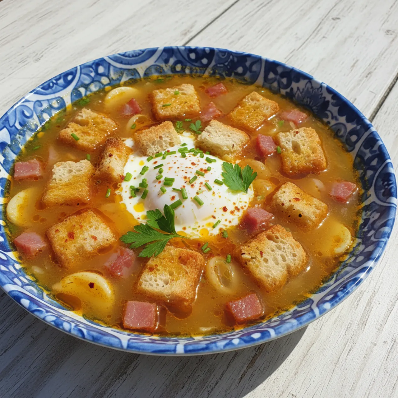 Sopa Castellana — a Mediterranean lunch spanish recipe with about 3g of fiber