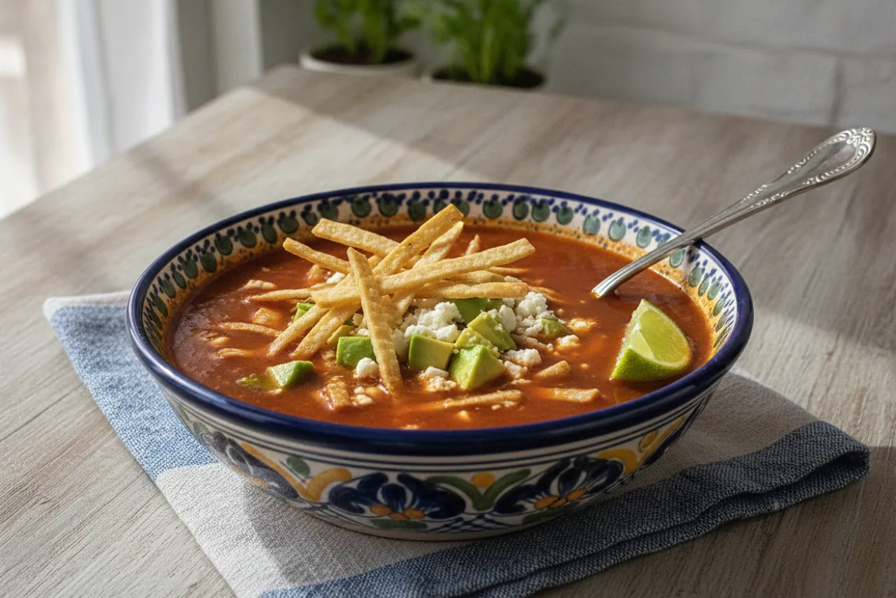 Tortilla Soup — Mexican recipe, finished and plated