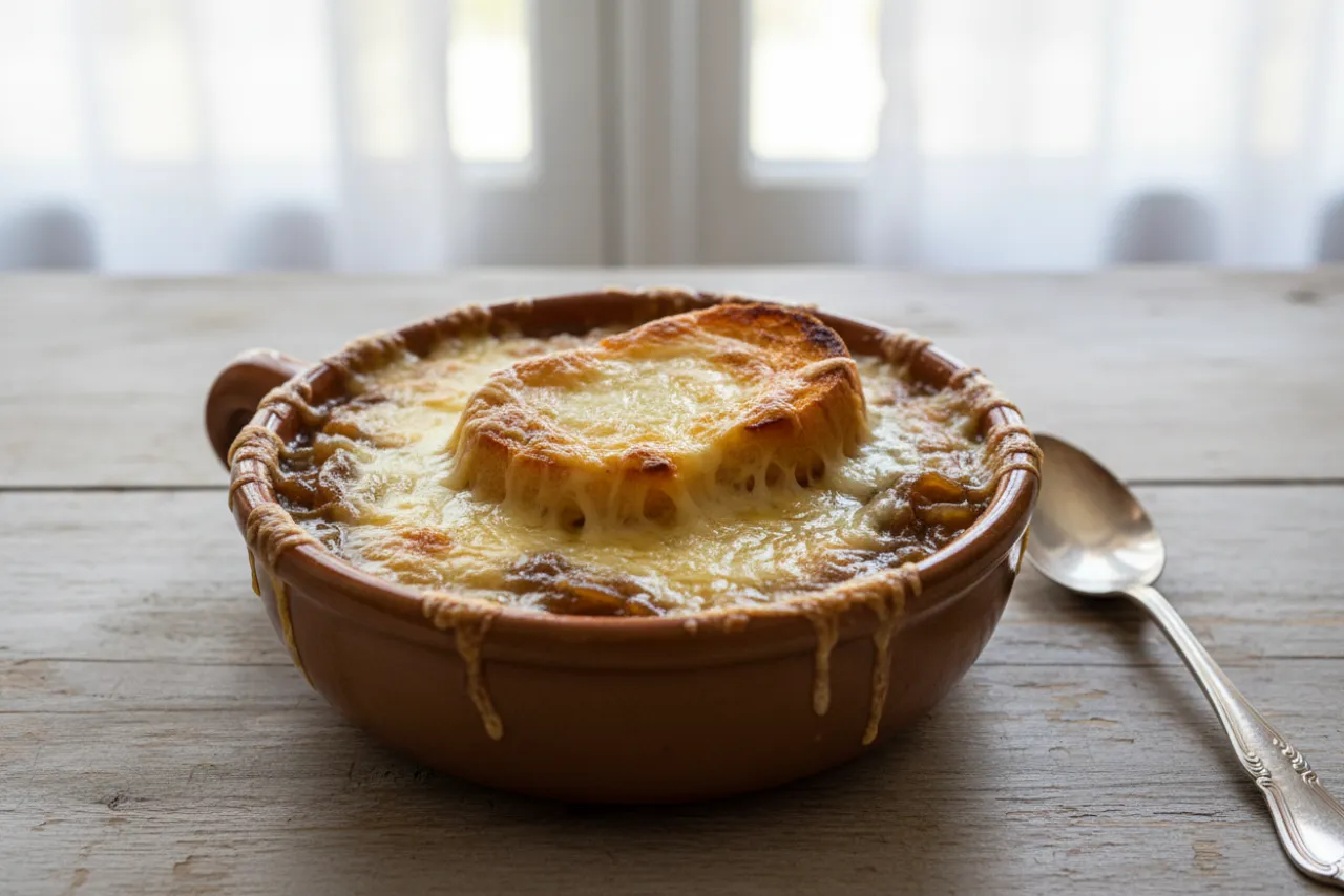 Soupe a l'Oignon Gratinee — a slow cooker french recipe with about 5g of fiber