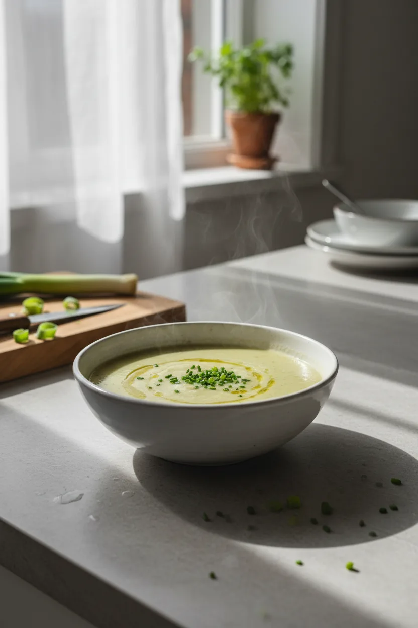 Leek and Potato Soup — French recipe, finished and plated