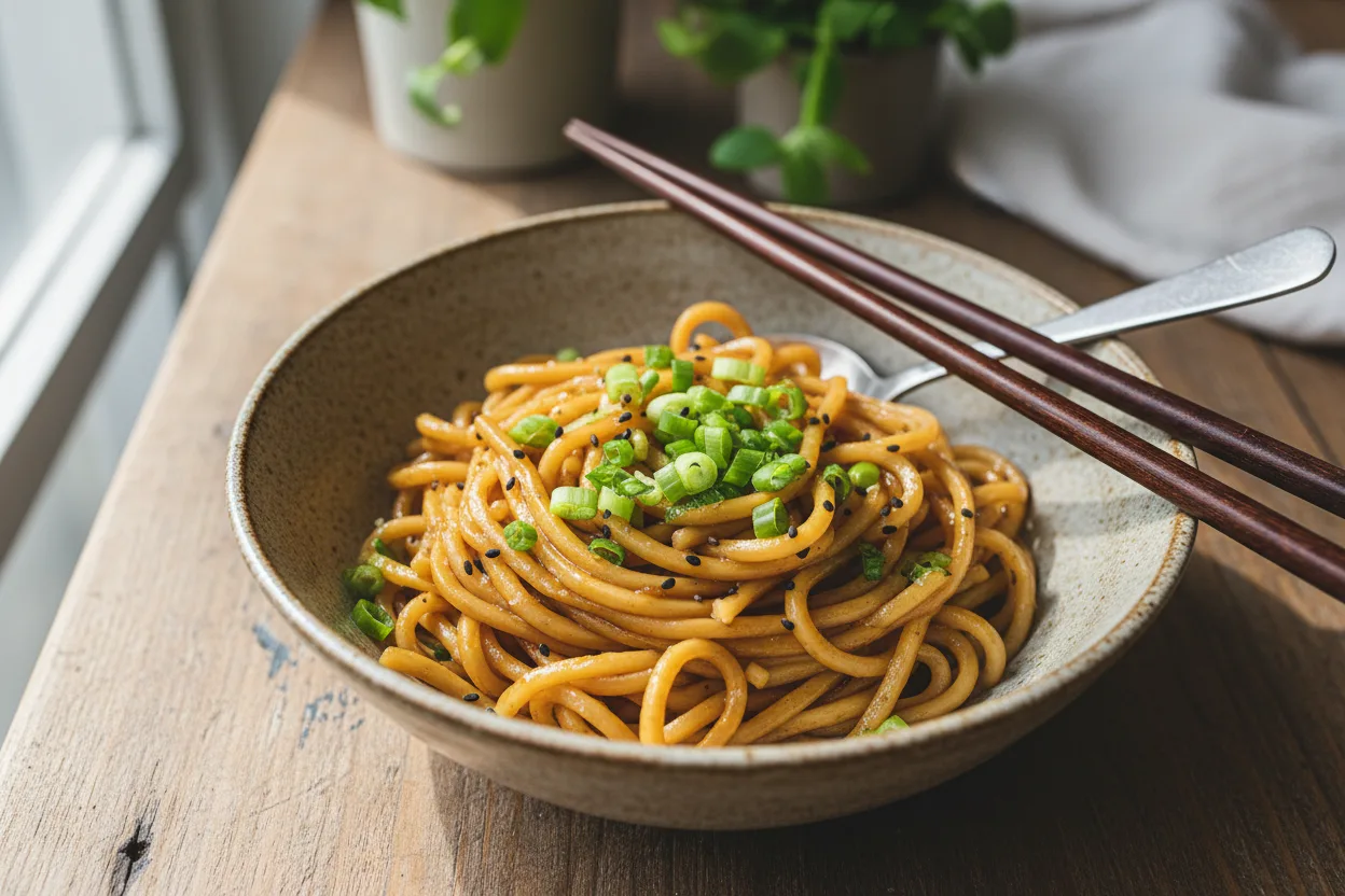 Soy-Butter Noodles — Chinese recipe, finished and plated