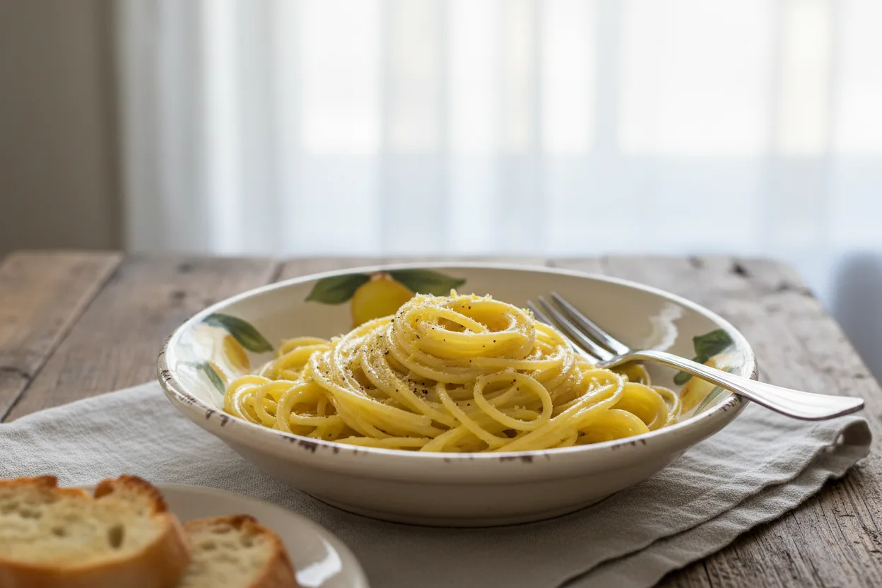 Spaghetti al Limone — a Mediterranean lunch italian recipe with about 3g of fiber