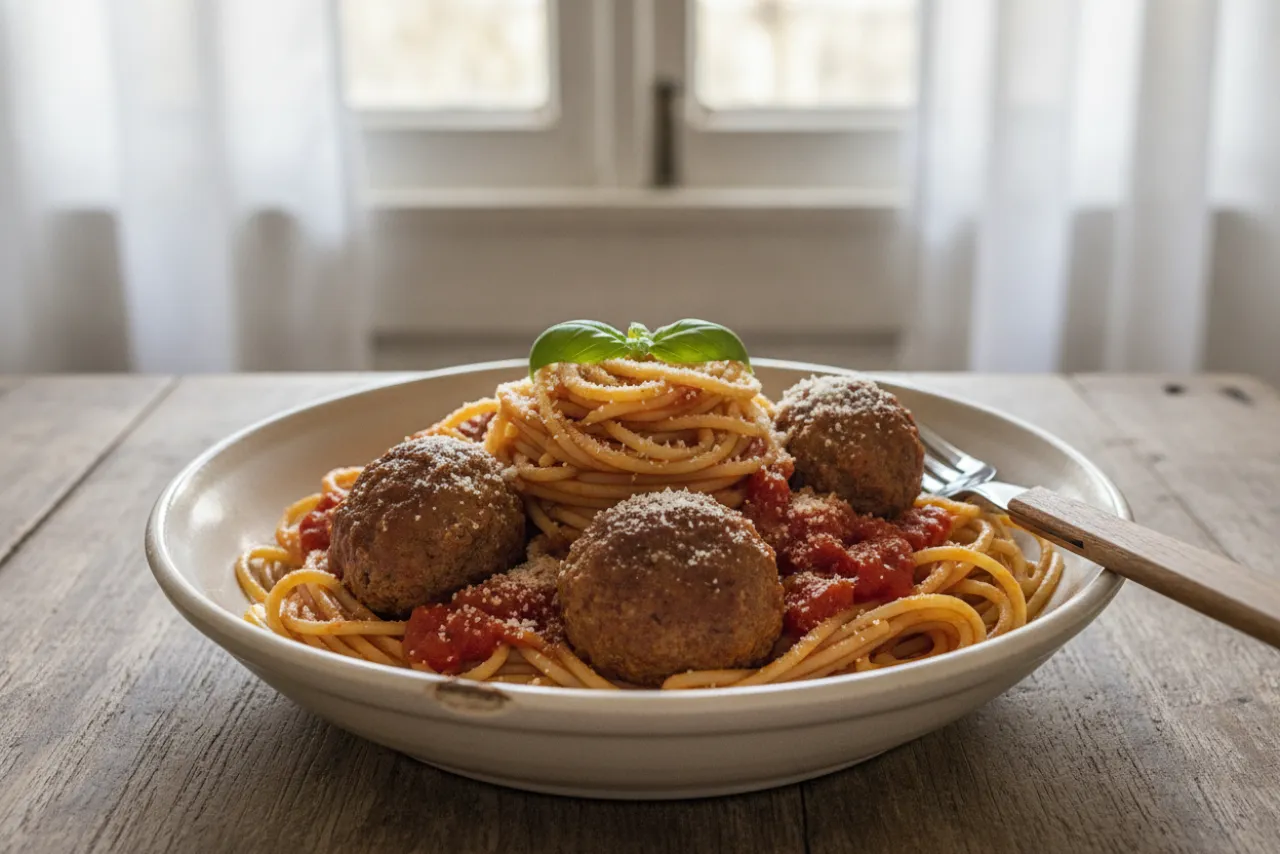 Spaghetti & Meatballs — a easy family dinner italian-american recipe with about 6g of fiber