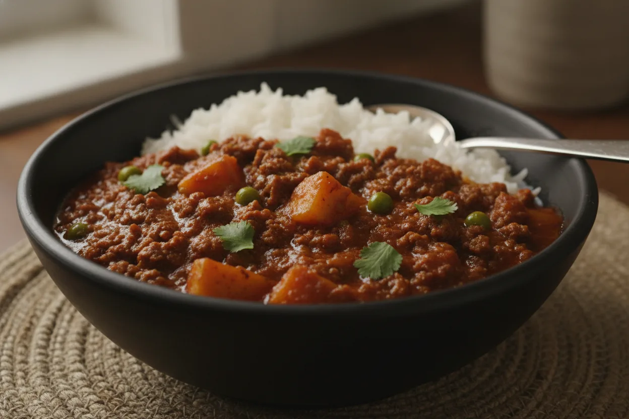 Aloo Keema (Spiced Beef and Potato Curry) — a slow cooker indian recipe with about 6g of fiber