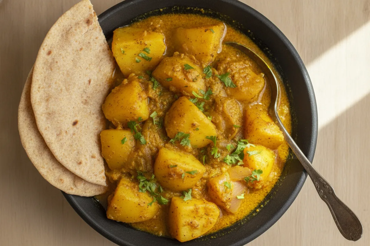 Aloo Pyaaz ki Sabzi (Spiced Potato Onion Stew) — a one-pot indian recipe with about 9g of fiber