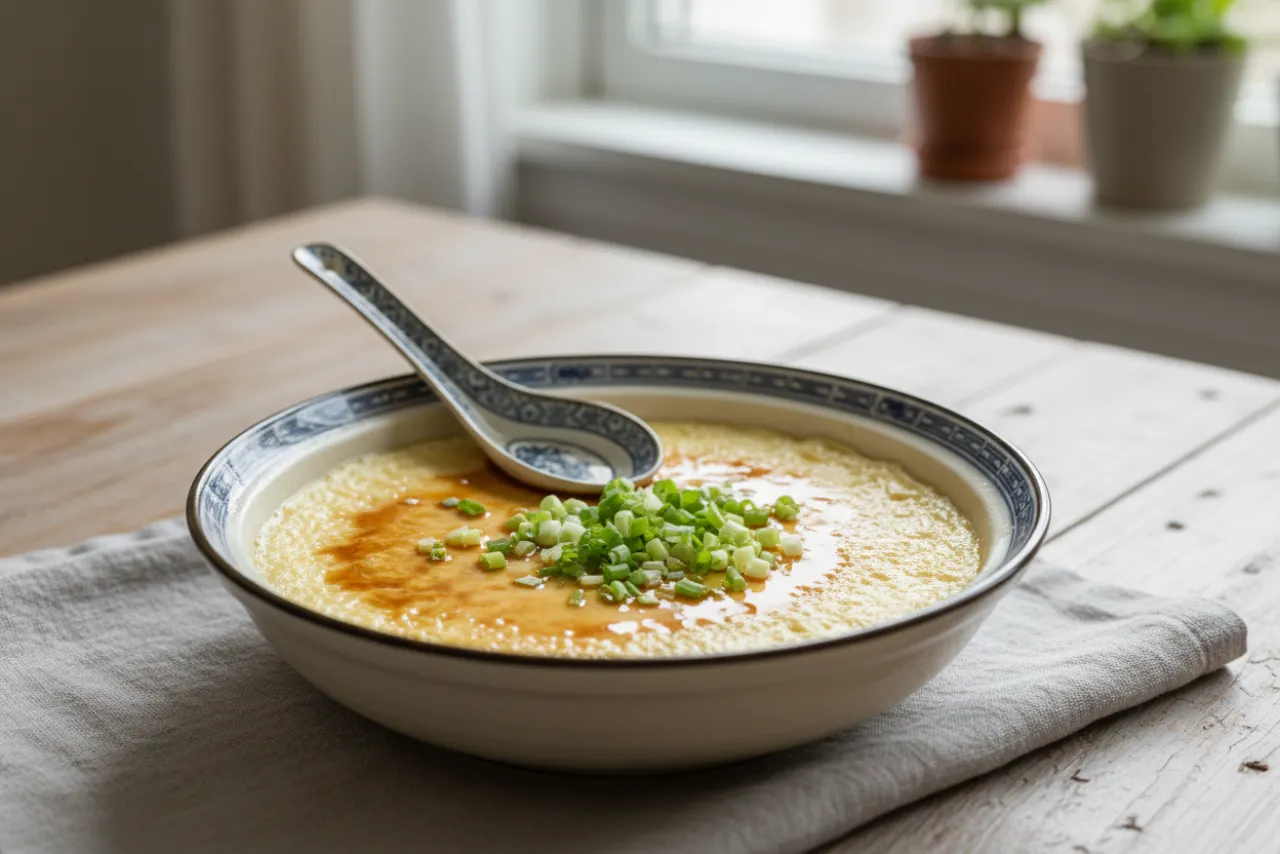 Steamed Egg Custard — Chinese recipe, finished and plated