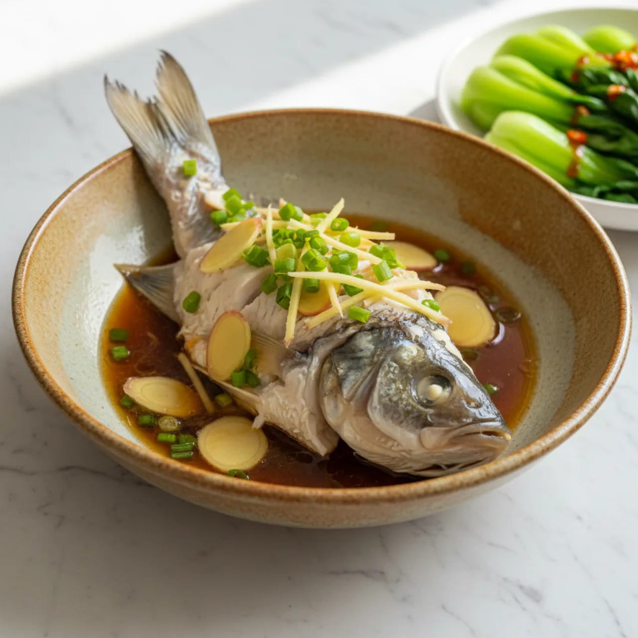 Steamed Fish with Ginger — a debloating chinese recipe with about 1g of fiber