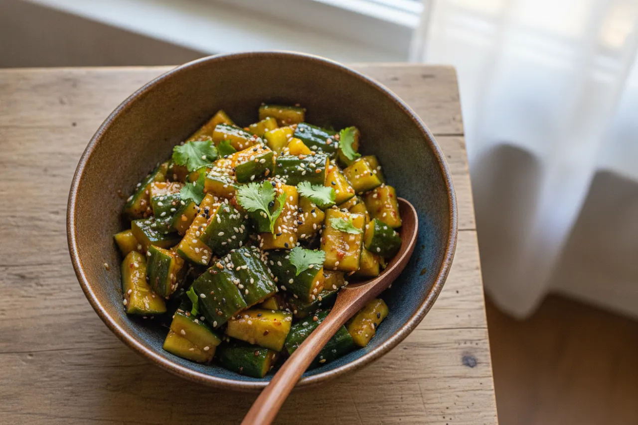 Smashed Cucumber Salad — Chinese recipe, finished and plated