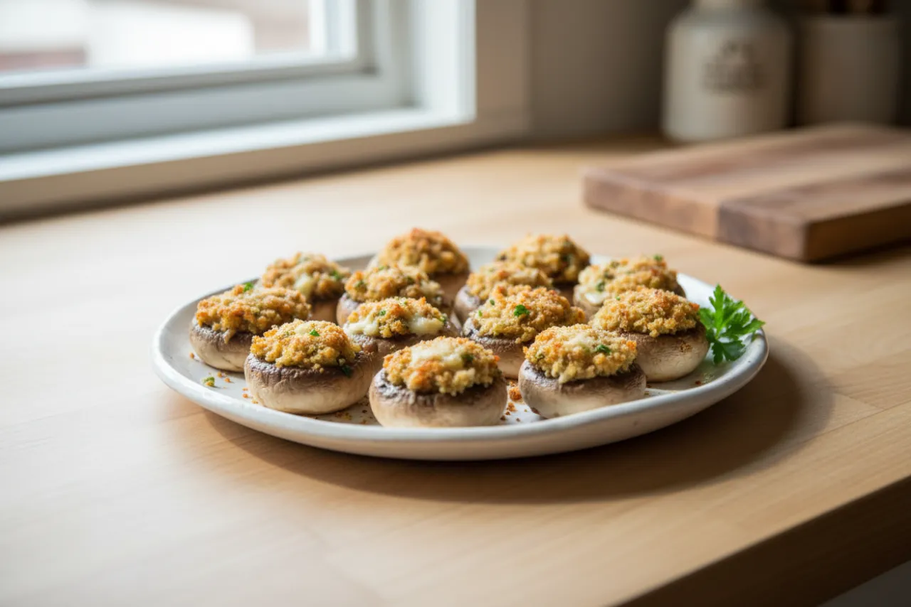 Stuffed Mushrooms — Italian-American recipe, finished and plated
