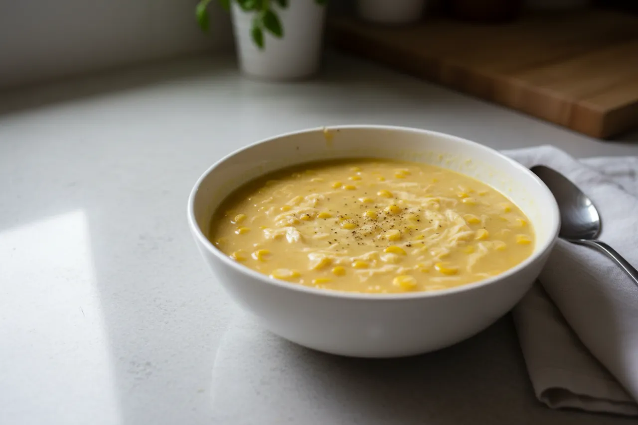 Sweet Corn Soup — a quick healthy dinner chinese recipe with about 4g of fiber