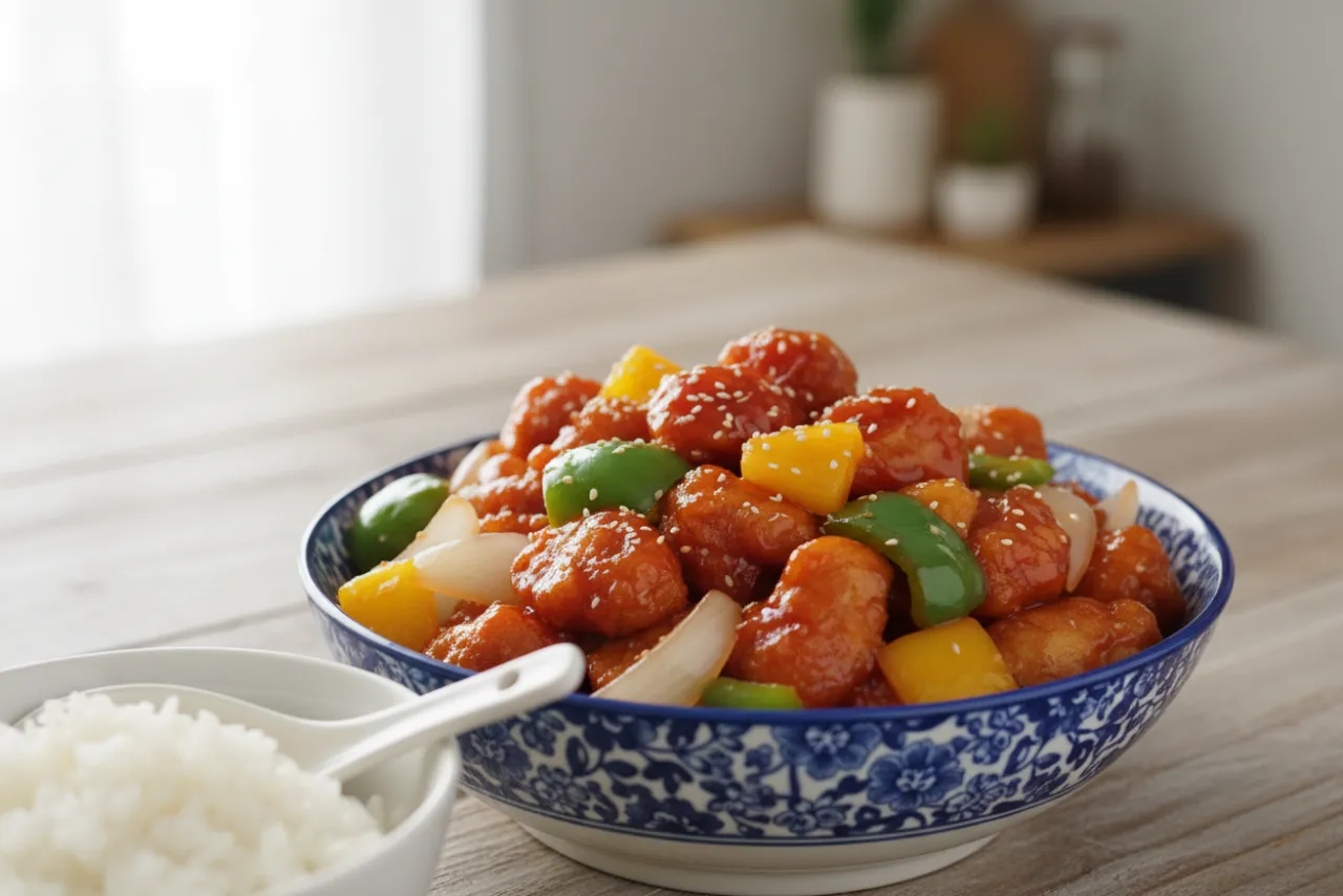 Sweet and Sour Pork — Chinese recipe, finished and plated