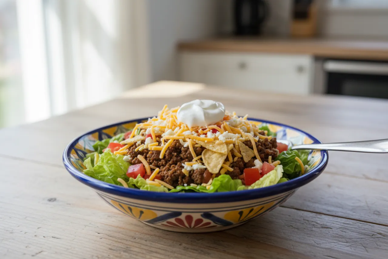 Taco Salad — a lunch meal prep mexican recipe with about 6g of fiber