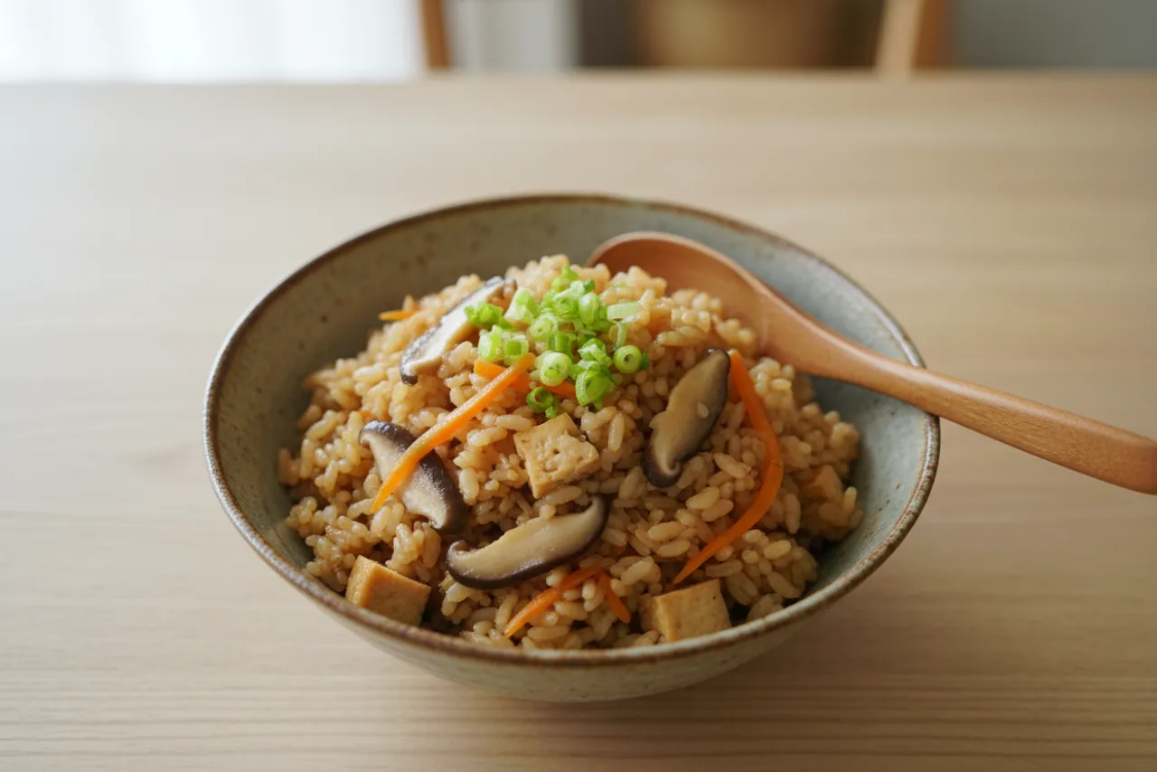Takikomi Gohan — Japanese recipe, finished and plated