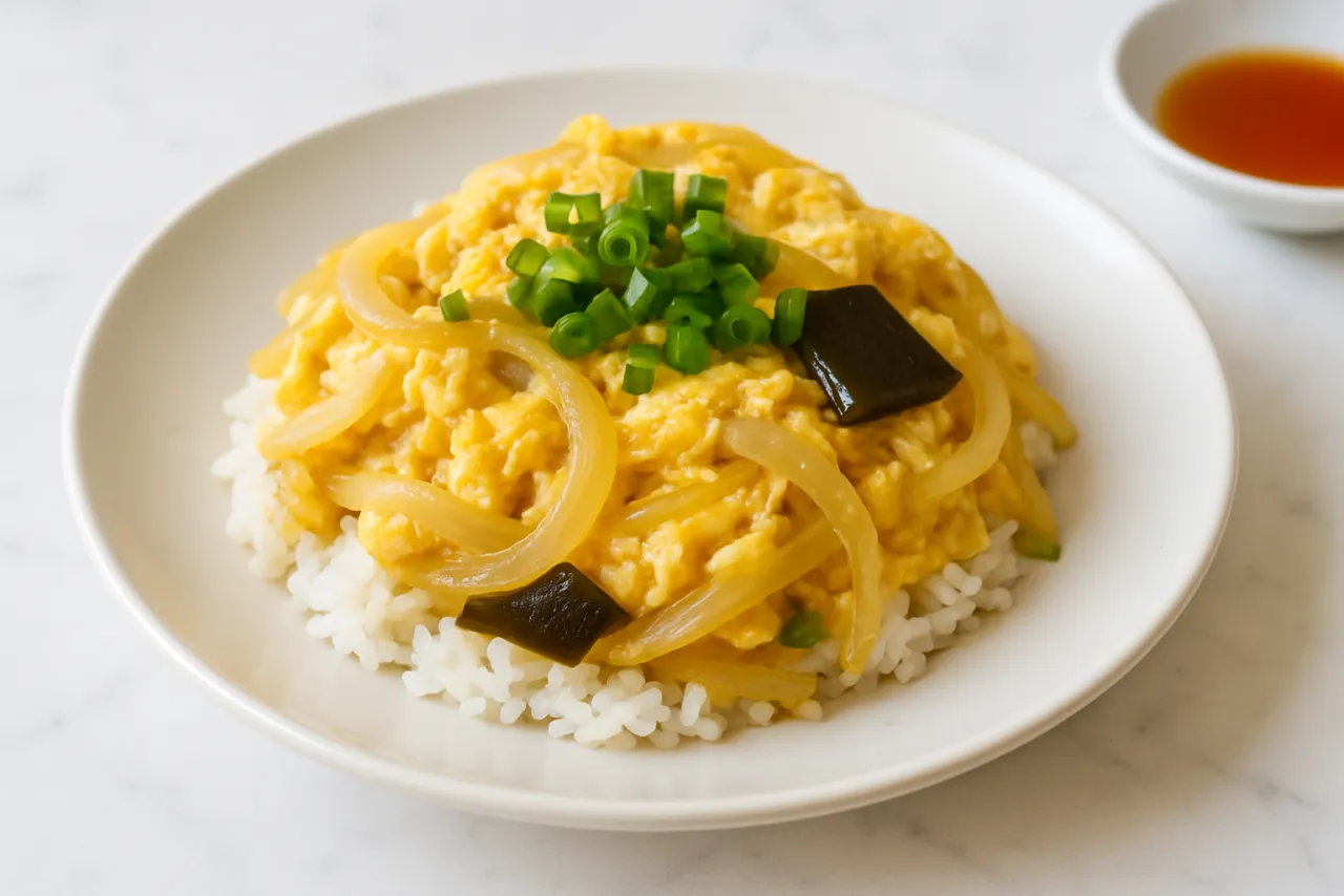 Tamago Donburi — a easy high-protein dinner japanese recipe with about 2g of fiber