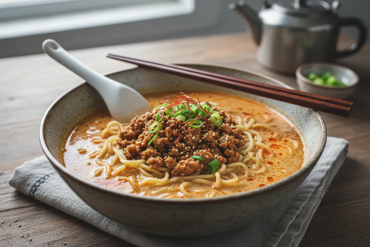 Tantanmen — a high-protein lunch japanese recipe with about 3g of fiber