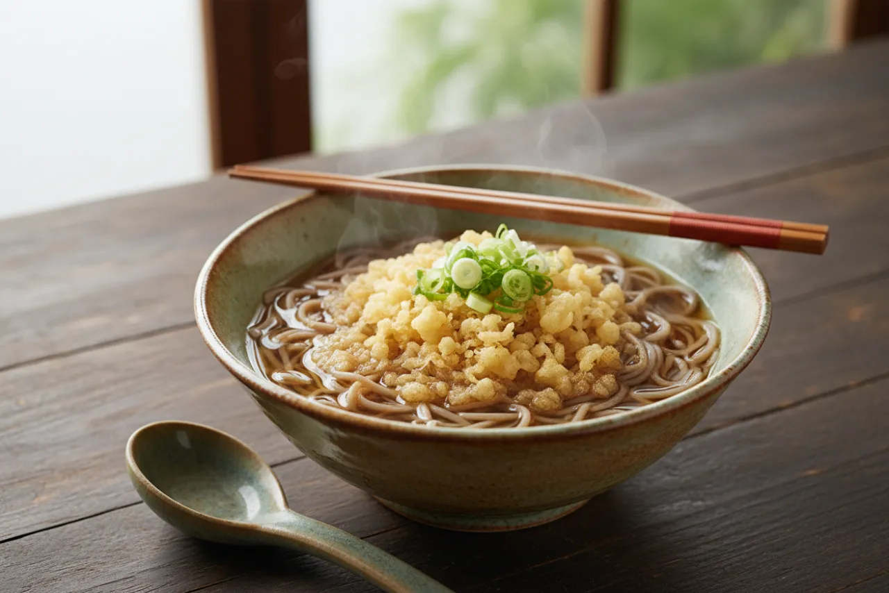 Tanuki Soba — Japanese recipe, finished and plated