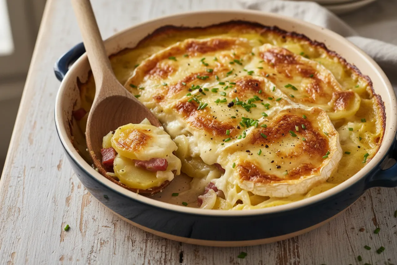 Tartiflette — French recipe, finished and plated