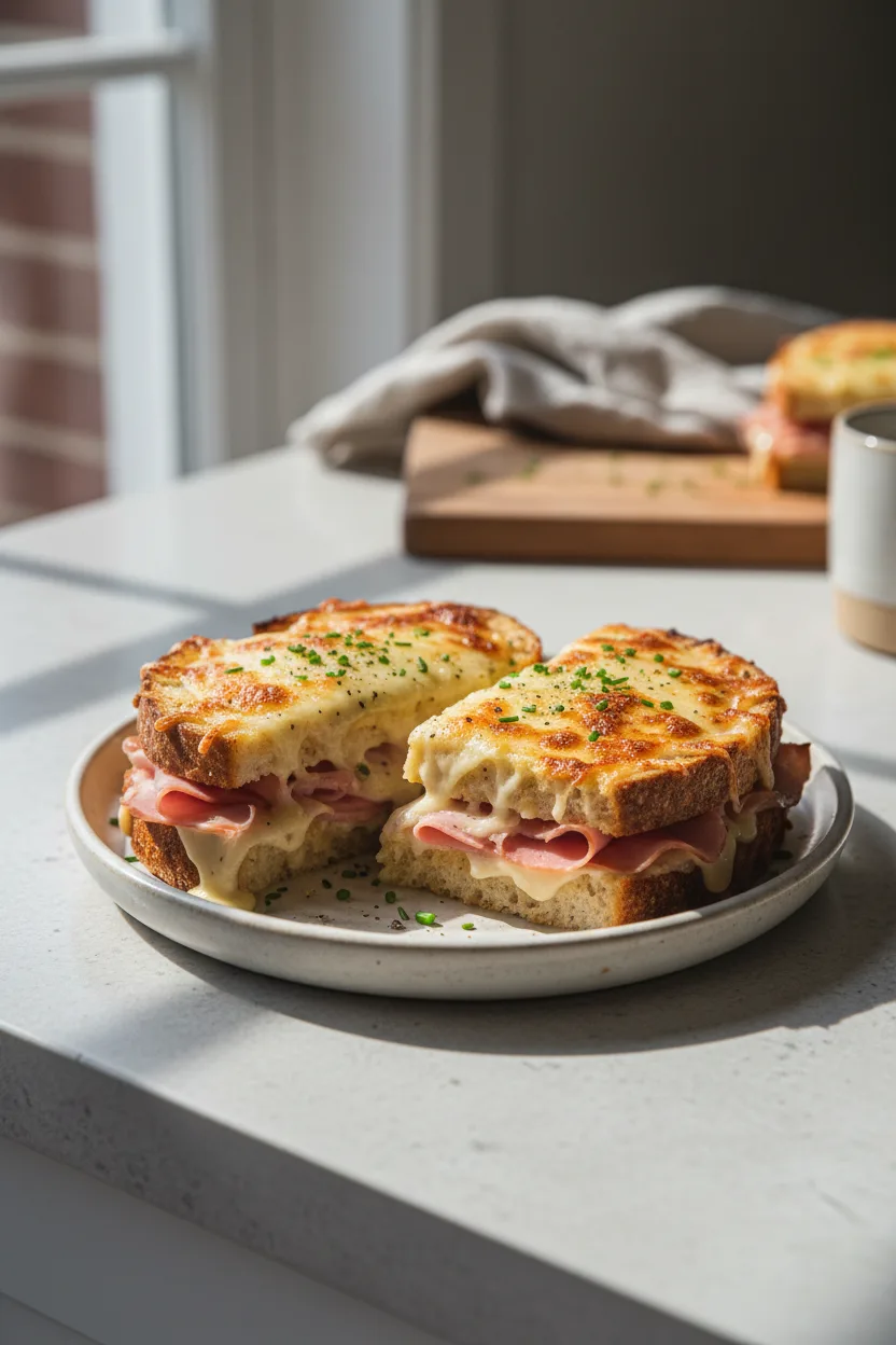 Croque-Style Tartine — French recipe, finished and plated