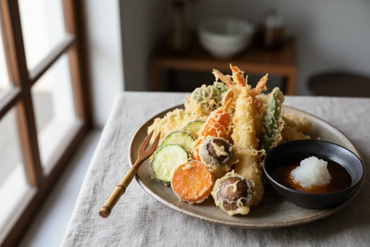Vegetable Tempura — Japanese recipe, finished and plated