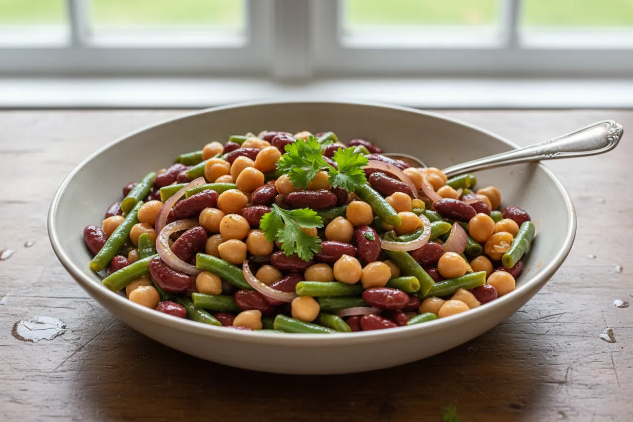 Three-Bean Salad — a lunch meal prep american recipe with about 10g of fiber