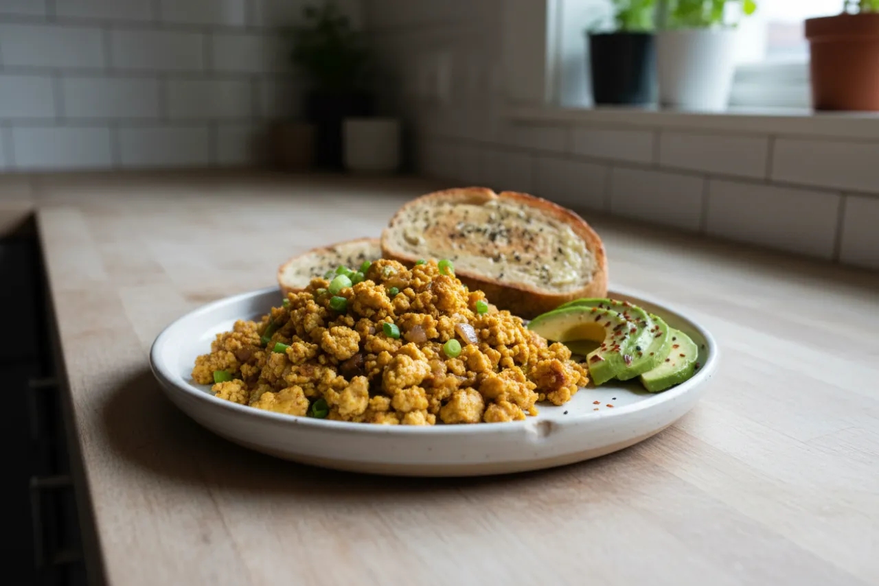 Tofu Scramble — a high-protein tofu american recipe with about 3g of fiber