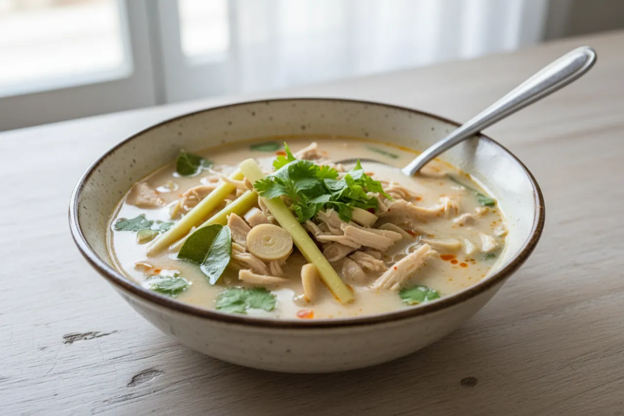 Tom Kha Gai — Thai recipe, finished and plated