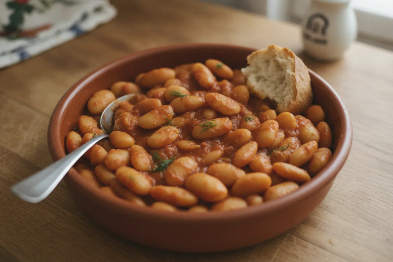 Tomato-Braised Butter Beans — a high-fiber dinner greek recipe with about 18g of fiber