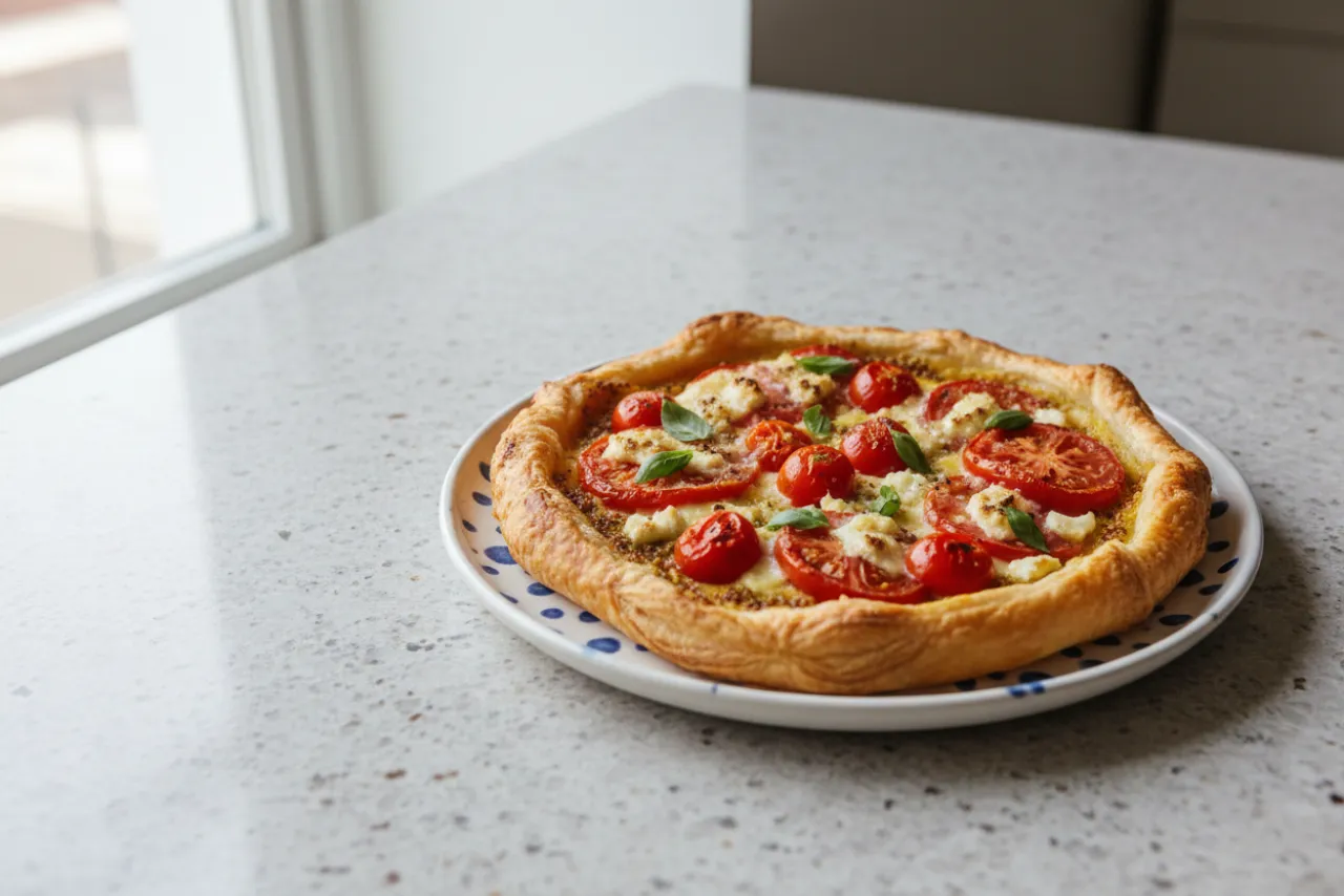 Tomato Puff Tart — French recipe, finished and plated