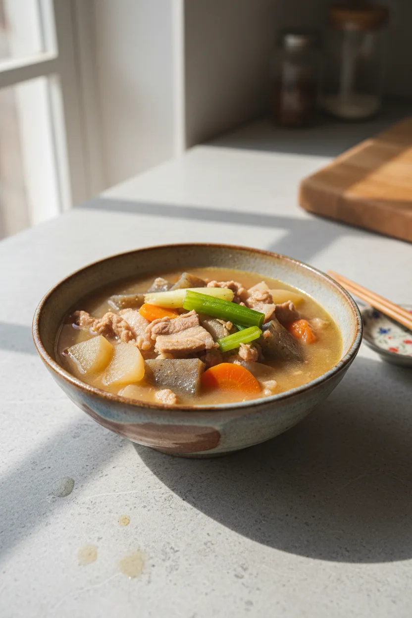 Tonjiru — Japanese recipe, finished and plated