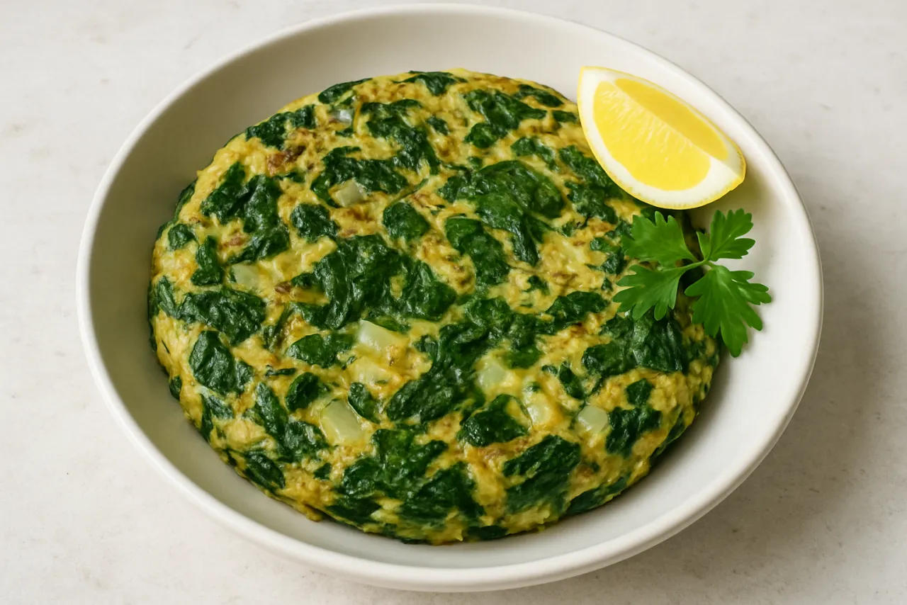 Tortilla de Espinacas — a anti-inflammatory breakfast spanish recipe with about 2g of fiber
