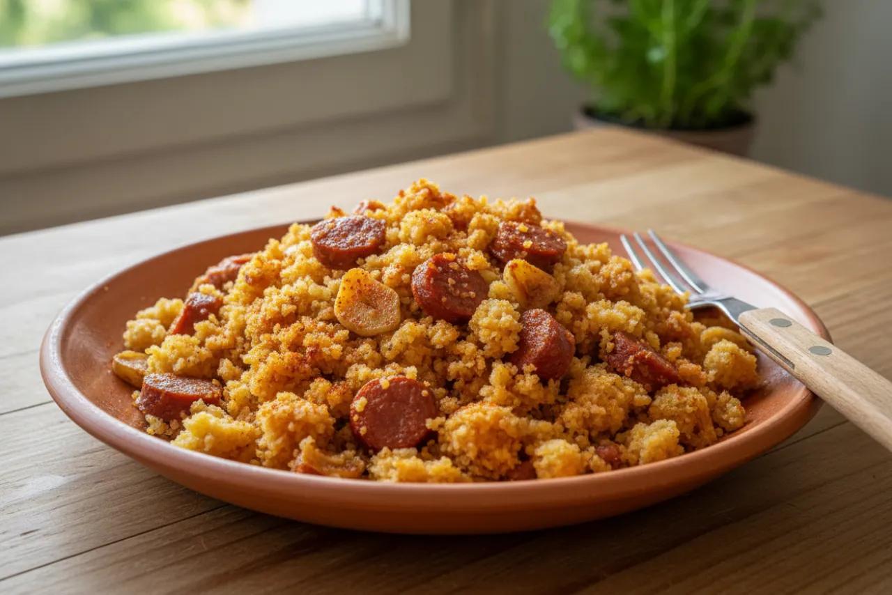 Migas de Pastor — Spanish recipe, finished and plated