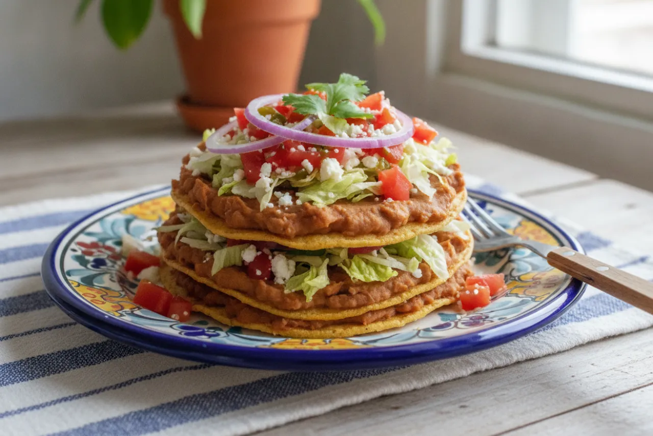 Bean Tostadas — a high-protein vegetarian mexican recipe with about 20g of fiber