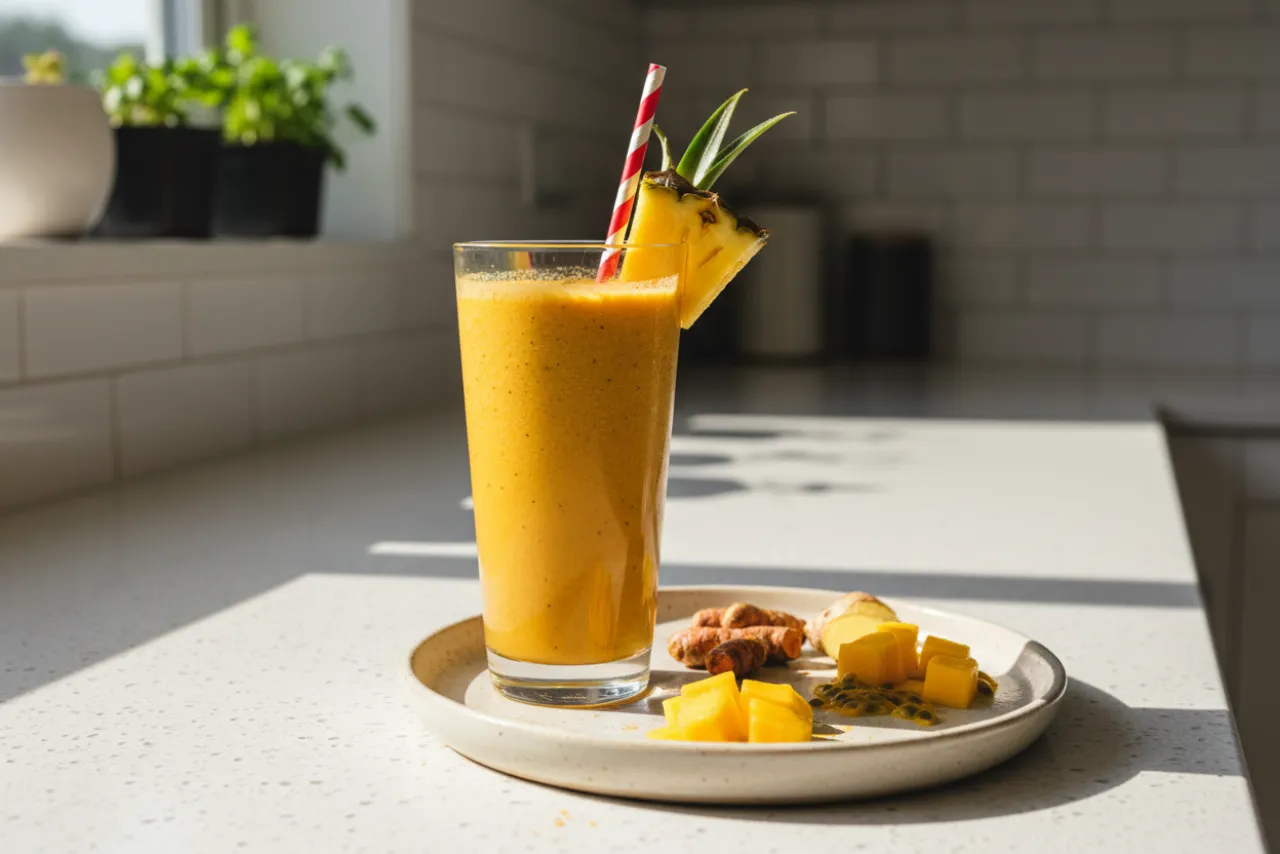 Tropical Turmeric Smoothie — American recipe, finished and plated