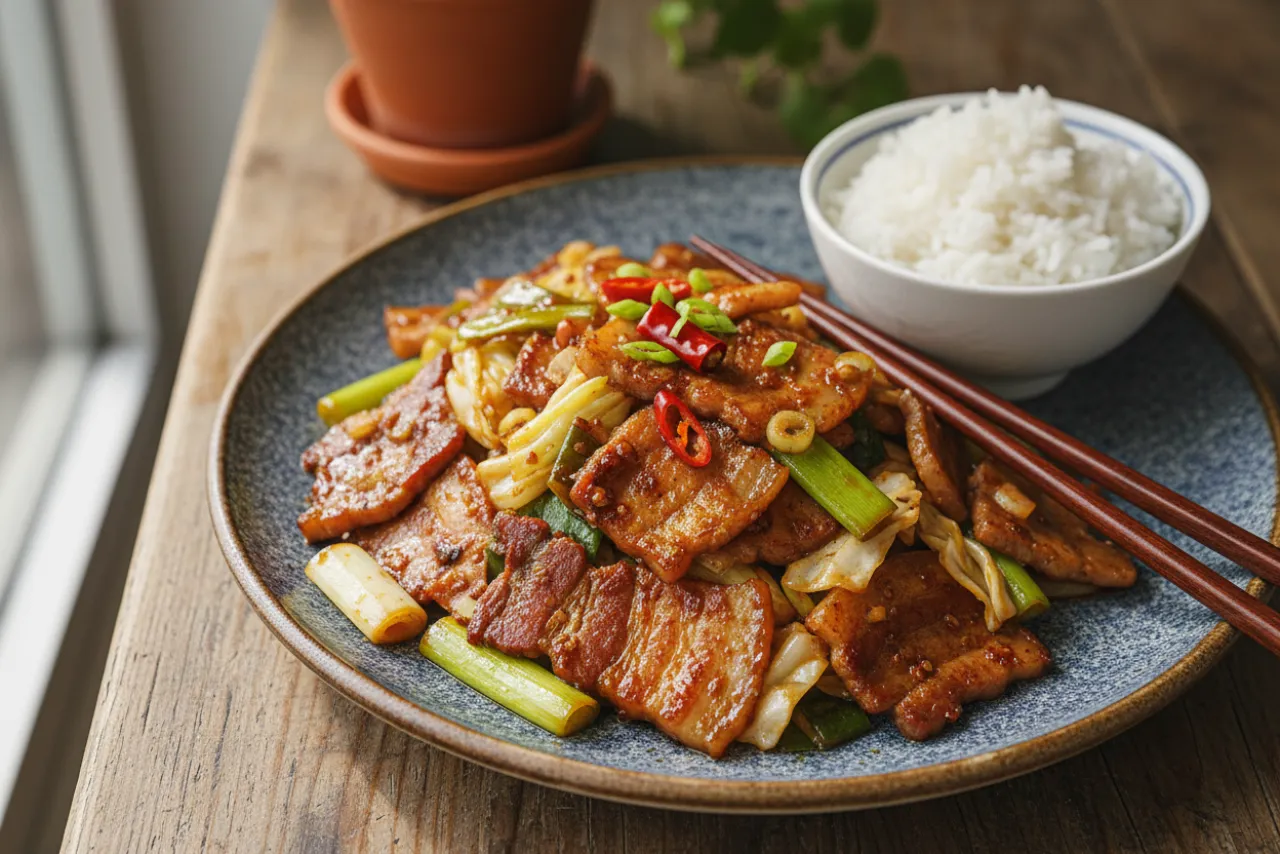 Hui Guo Rou (Twice-Cooked Pork) — Chinese recipe, finished and plated