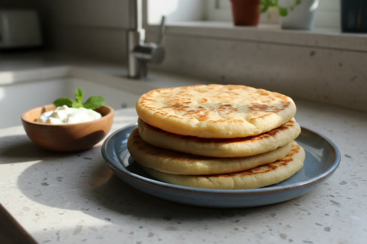 Simple Flatbread — Mediterranean recipe, finished and plated