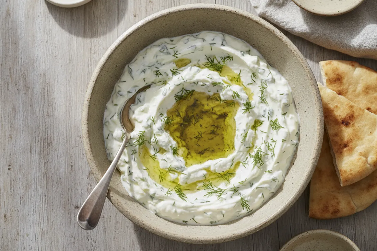 Tzatziki — Greek recipe, finished and plated