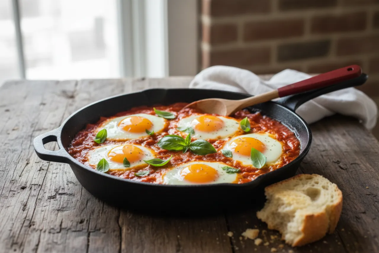 Uova al Pomodoro — a high-protein breakfast italian recipe with about 3g of fiber