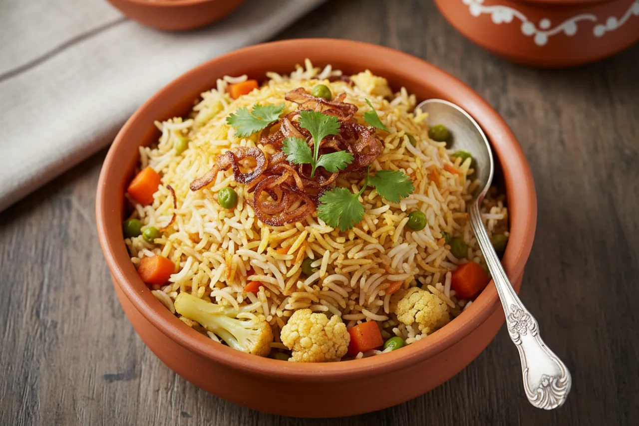 Vegetable Biryani — a one-pot indian recipe with about 8g of fiber