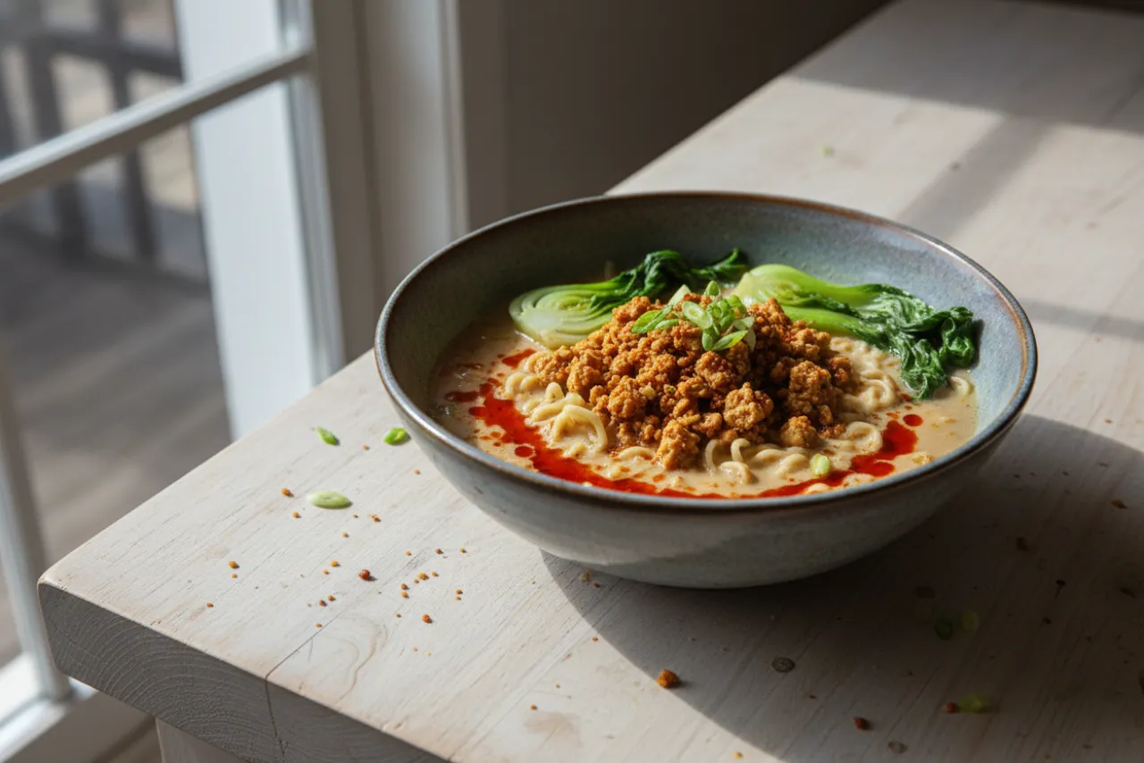 Tantanmen-Style Veggie Ramen — Japanese recipe, finished and plated