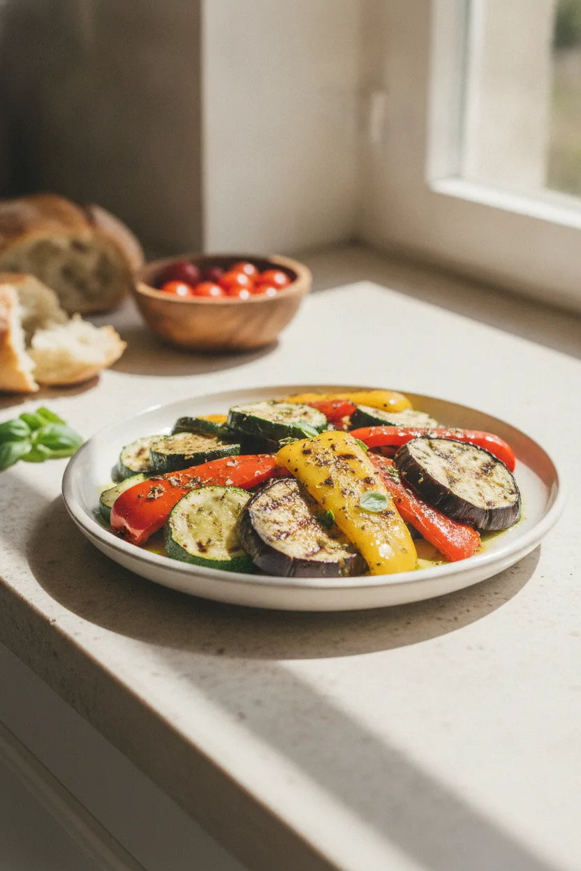 Grilled Marinated Vegetables — Italian recipe, finished and plated