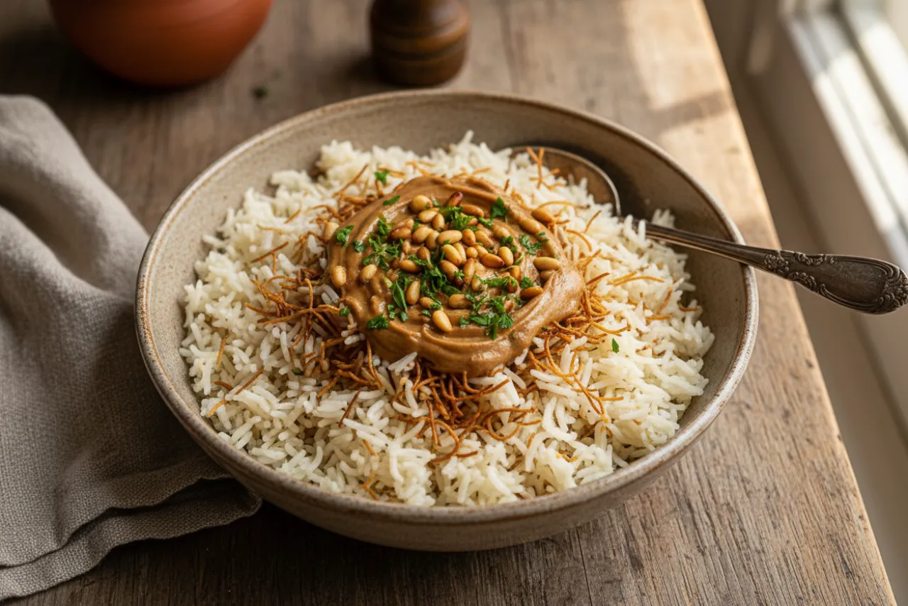 Vermicelli Rice — Middle Eastern recipe, finished and plated
