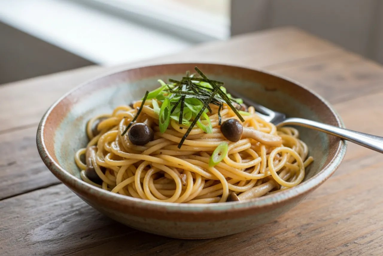 Wafu Mushroom Pasta — a pantry japanese recipe with about 7g of fiber